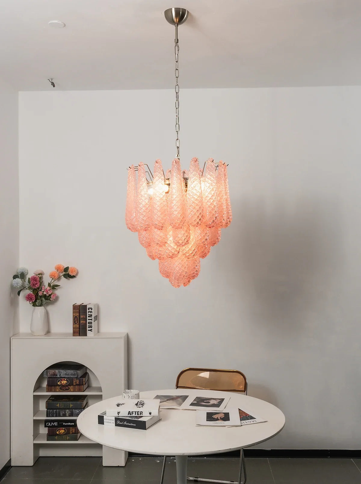 Pink Layered Dewdrop Glass Chandelier