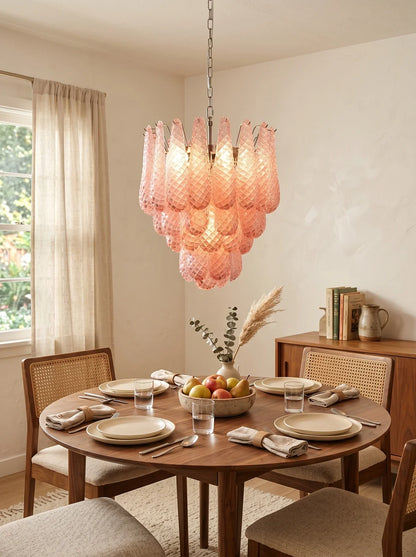 Pink Layered Dewdrop Glass Chandelier
