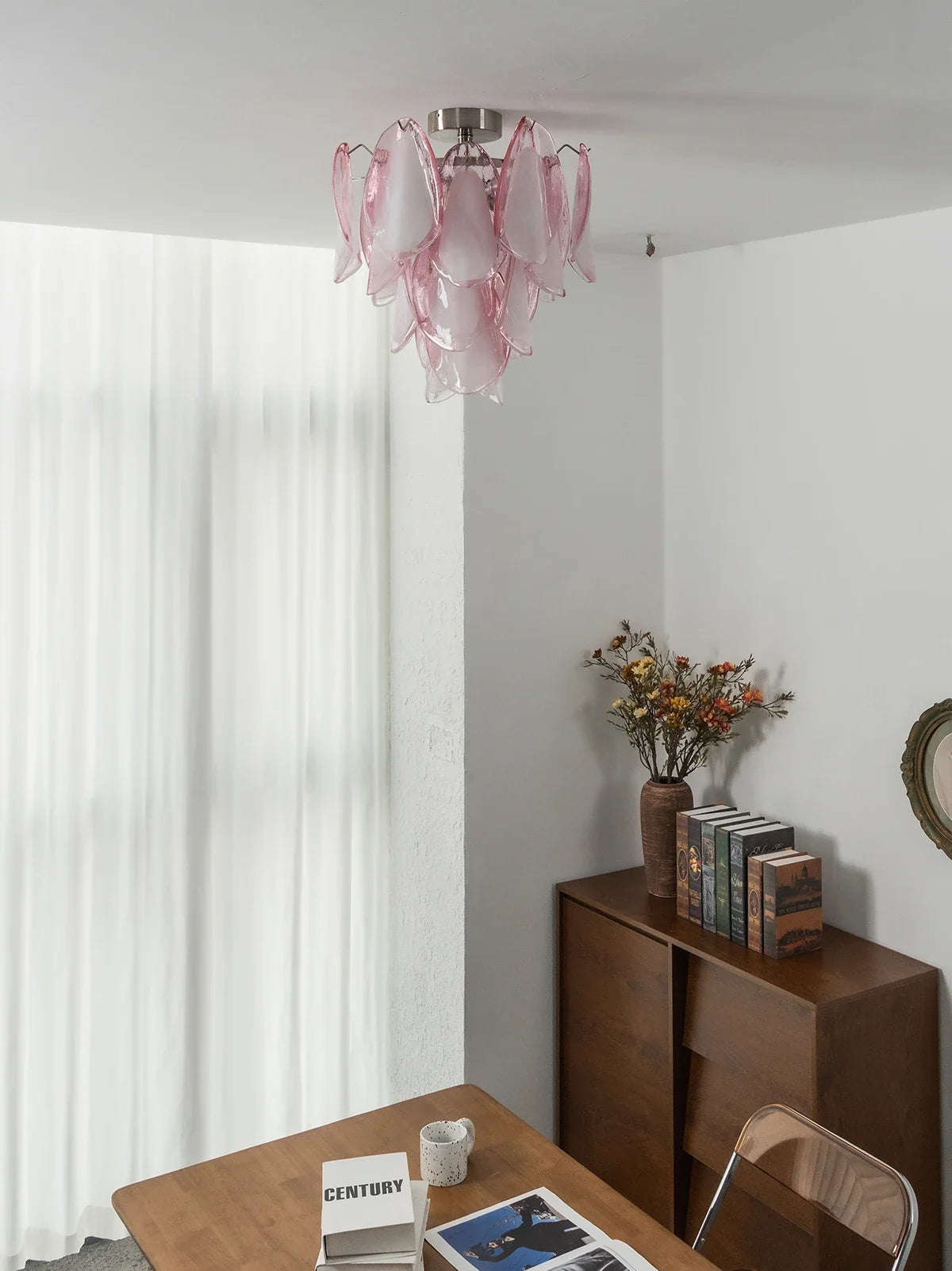 Pink Lotus Textured Glass Ceiling Lamp