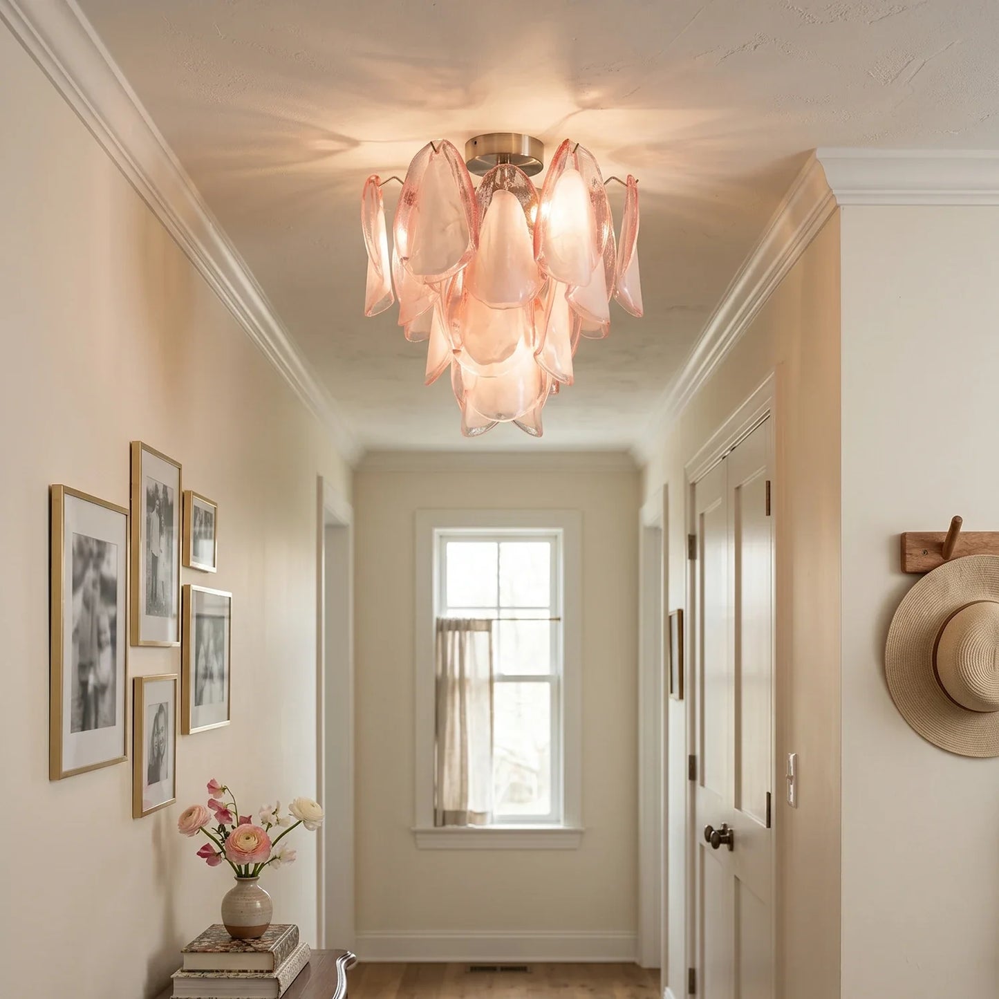 Pink Lotus Textured Glass Ceiling Lamp