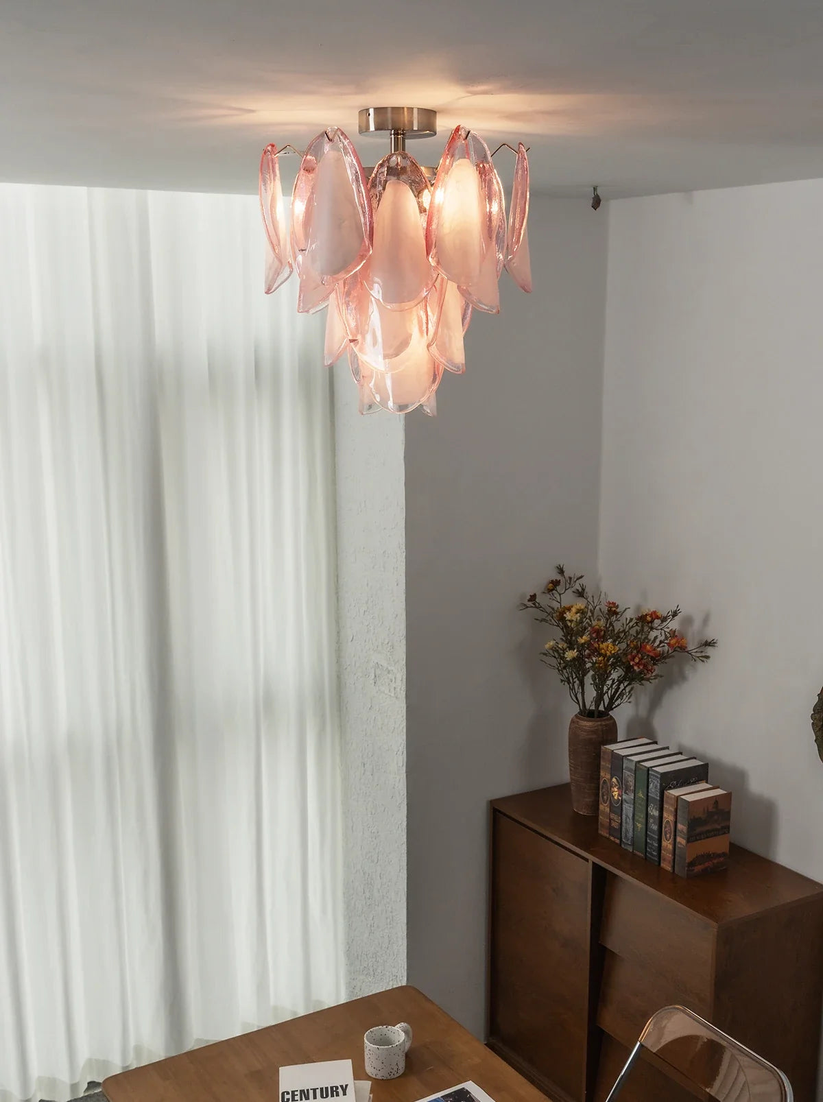 Pink Lotus Textured Glass Ceiling Lamp