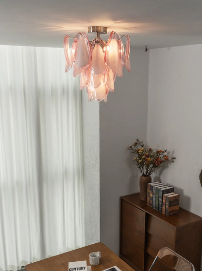 Pink Lotus Textured Glass Ceiling Lamp