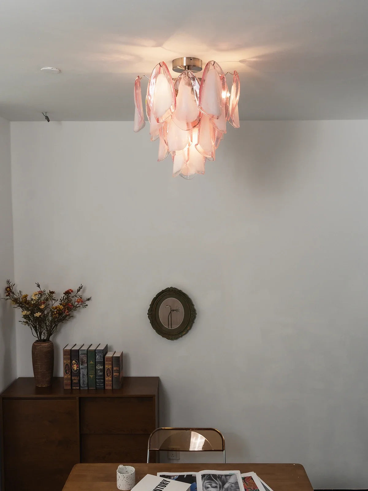 Pink Lotus Textured Glass Ceiling Lamp