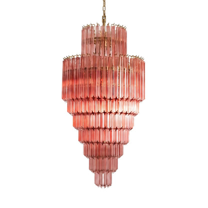 Pink Tiered Fluted Glass Waterfall Chandelier
