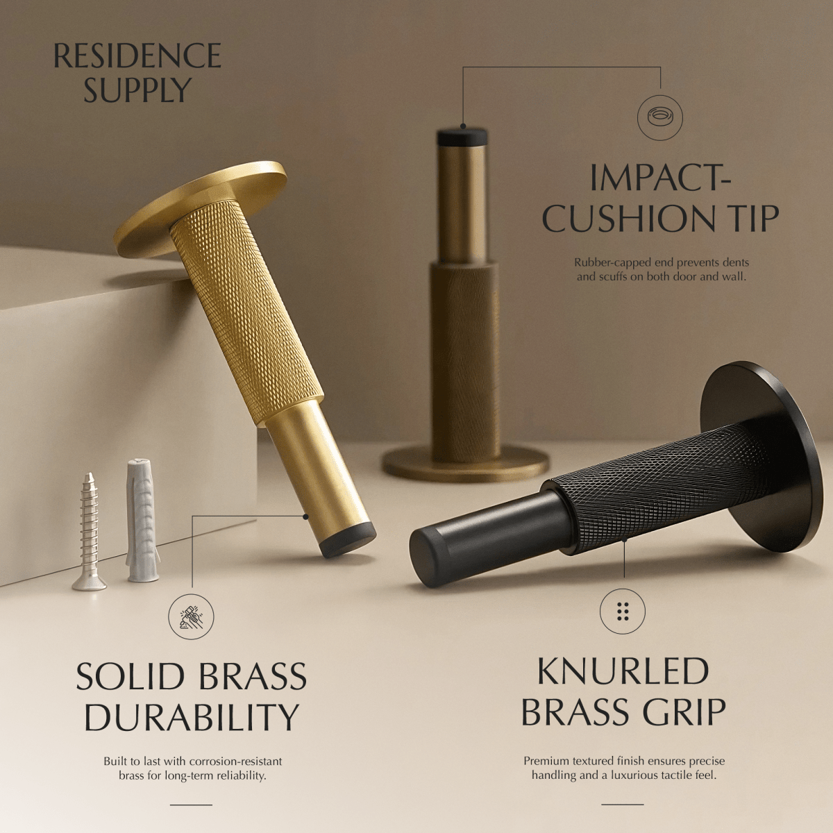 Residence Supply Plint Door Stop holding a door open, made of durable material, with a sleek design for modern home use.