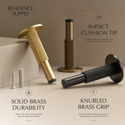 Residence Supply Plint Door Stop holding a door open, made of durable material, with a sleek design for modern home use.