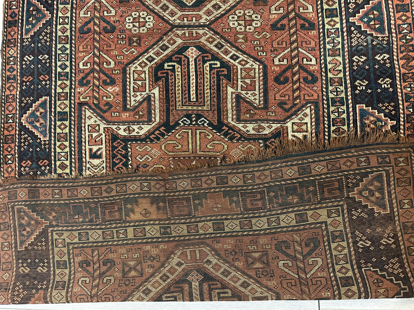 Pre-1900 Triple Shield Sewan Kazak Rug, 4’4”x11’7” - Nuvé