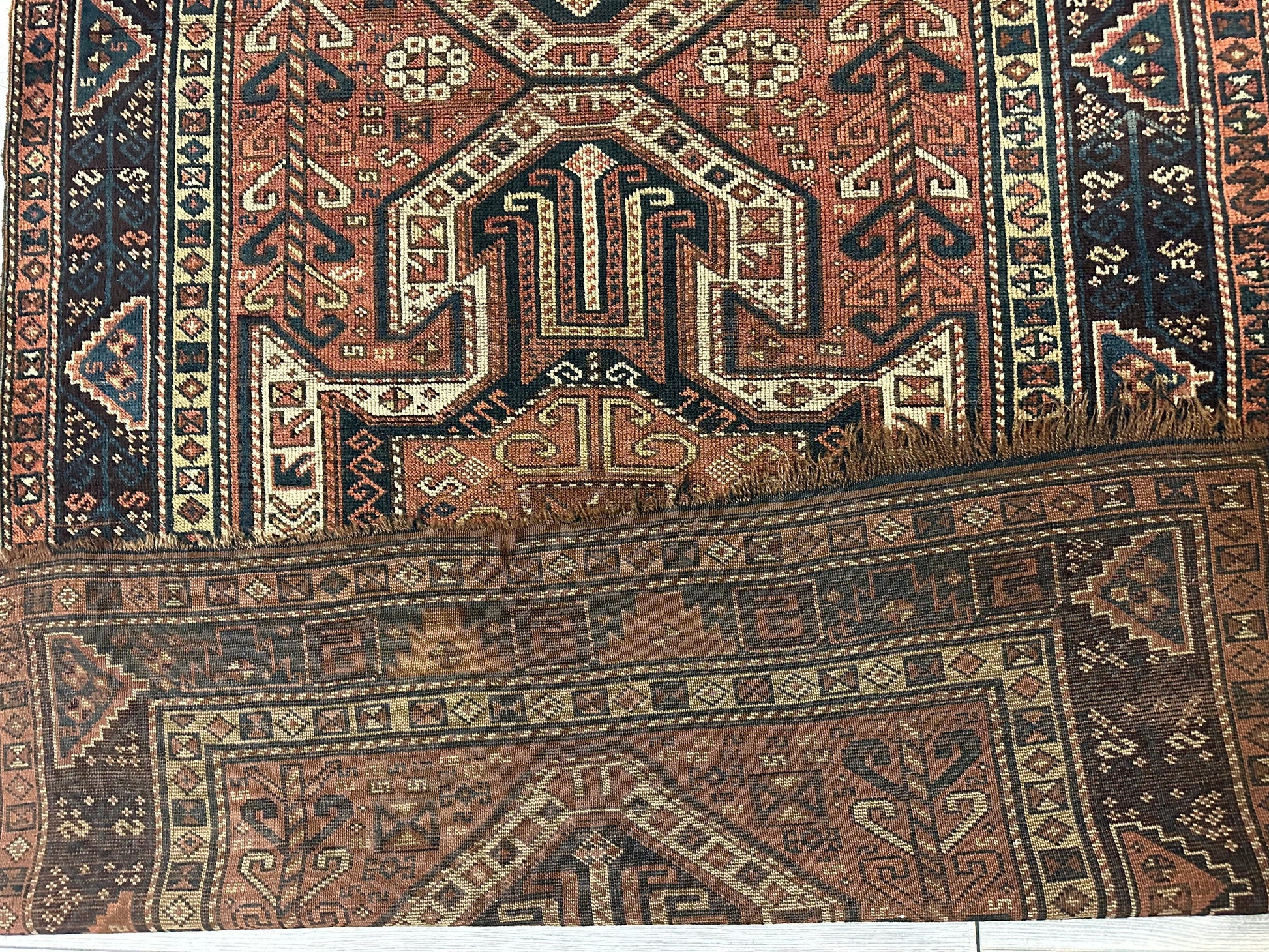 Pre-1900 Triple Shield Sewan Kazak Rug, 4’4”x11’7” - Nuvé