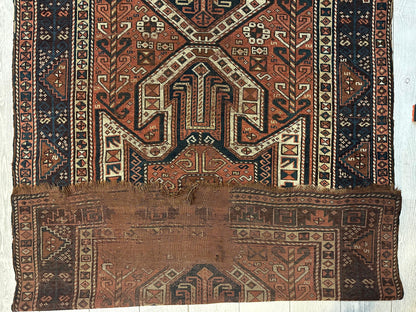 Pre-1900 Triple Shield Sewan Kazak Rug, 4’4”x11’7” - Nuvé