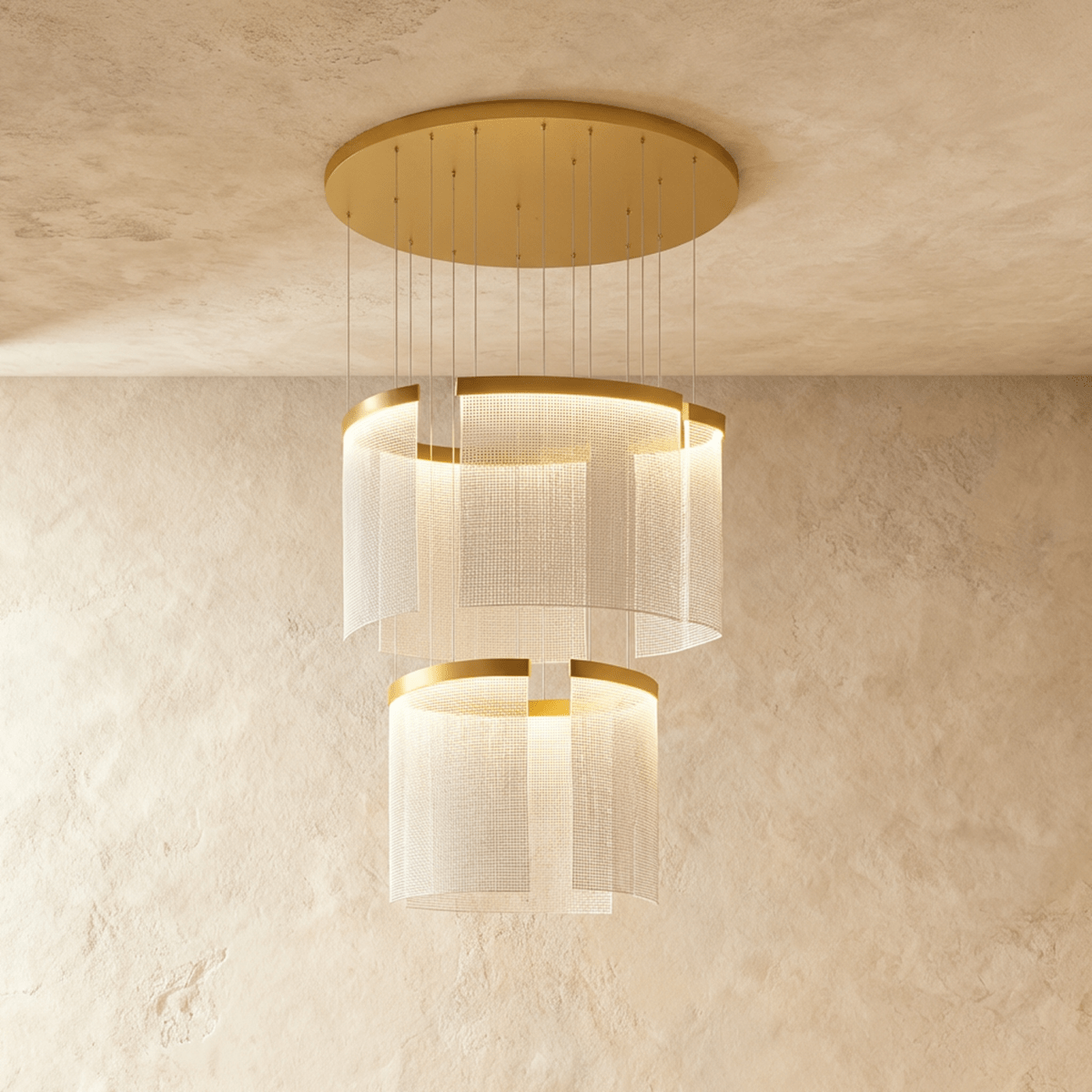 Primus chandelier by Residence Supply featuring multiple glass pendant lights and a modern design in a contemporary living space.