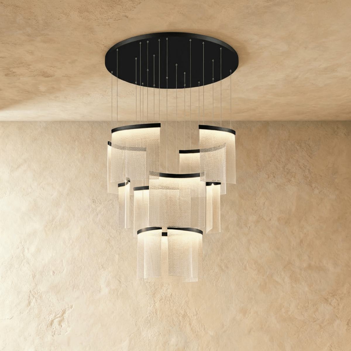 Primus Chandelier by Residence Supply featuring multiple glass pendant lights and a sleek modern metal frame.