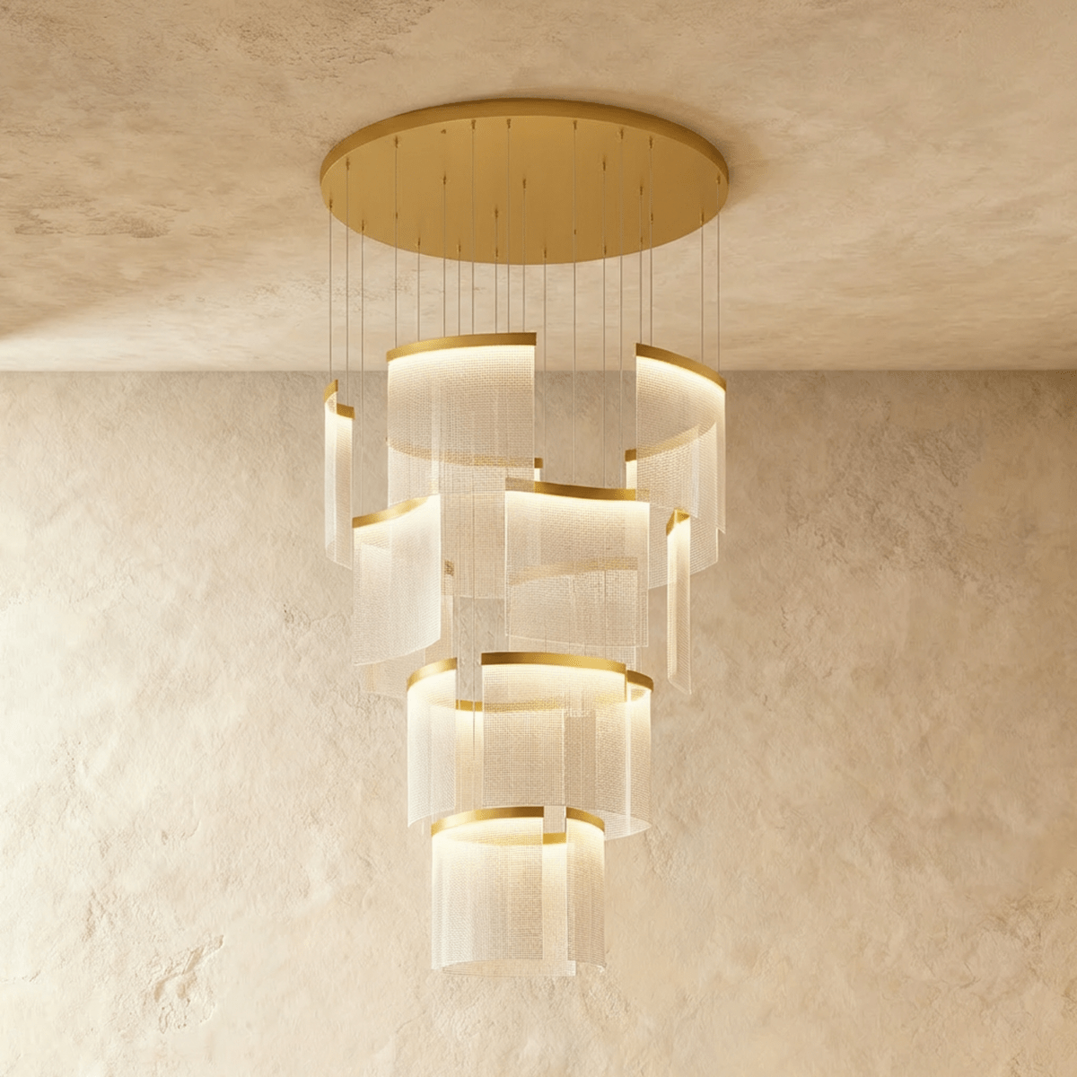 Elegant Primus Chandelier with multiple glass arms and intricate metalwork, perfect for modern or classic interior lighting.