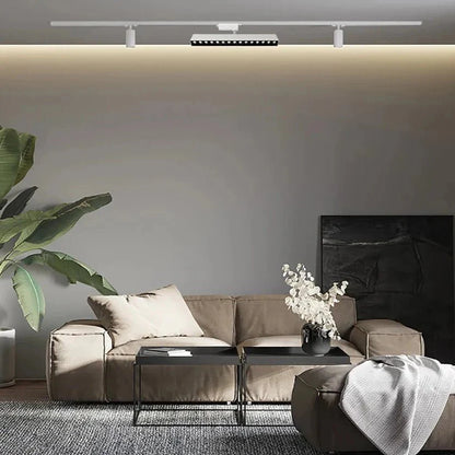 Modern Quinn Track Light System by Residence Supply featuring sleek metal track with adjustable spotlights for versatile lighting.