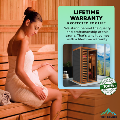Peak Saunas Rainier 1-Person Full Spectrum Infrared Sauna with XL Medical-Grade Red Light Therapy & Smart WiFi App Control - Nuvé