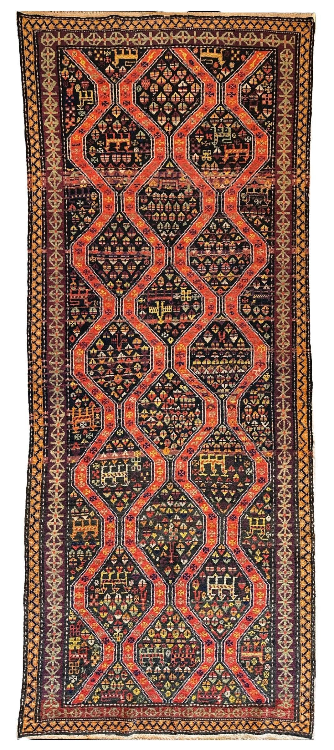 Rare Antique Handmade Caucasian Kazak Rug 4’ x 9’ - Nuvé