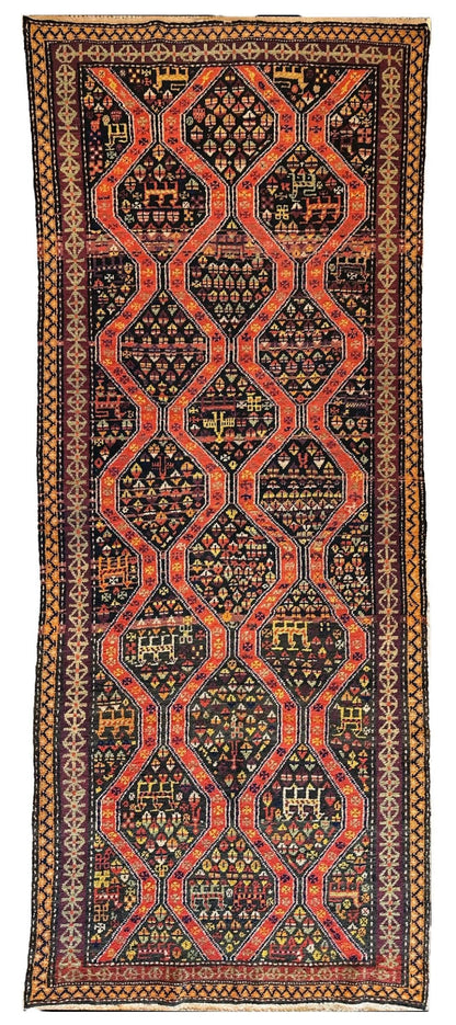 Rare Antique Handmade Caucasian Kazak Rug 4’ x 9’ - Nuvé
