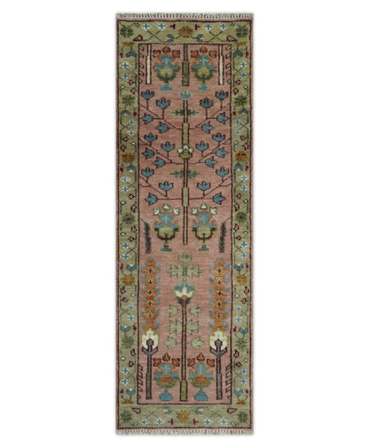 Ready to Ship Pink, Olive and Beige Traditional Vintage Style Tree Wool Rug - Nuvé