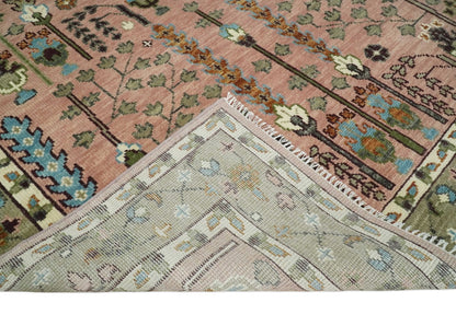 Ready to Ship Pink, Olive and Beige Traditional Vintage Style Tree Wool Rug - Nuvé