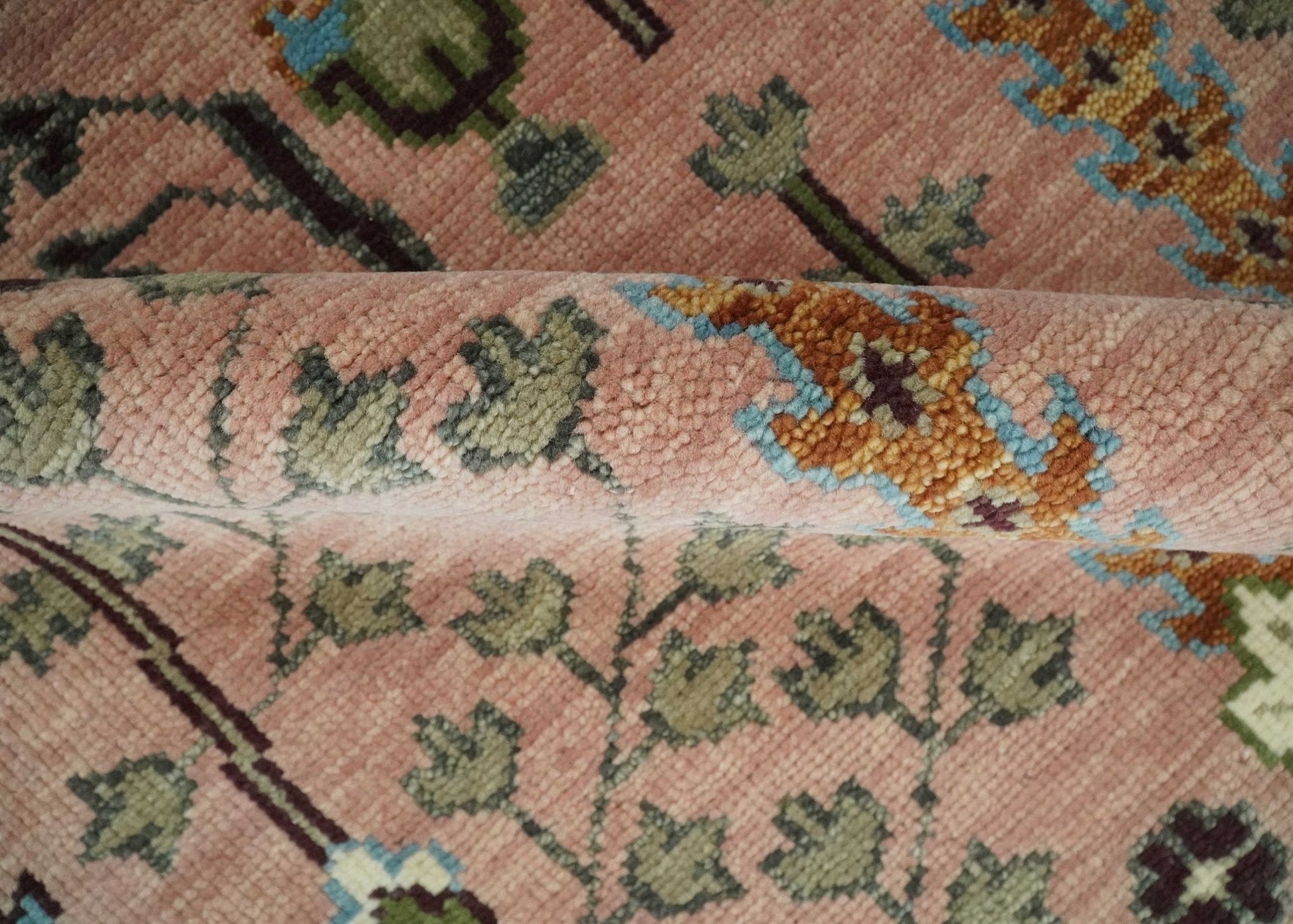 Ready to Ship Pink, Olive and Beige Traditional Vintage Style Tree Wool Rug - Nuvé