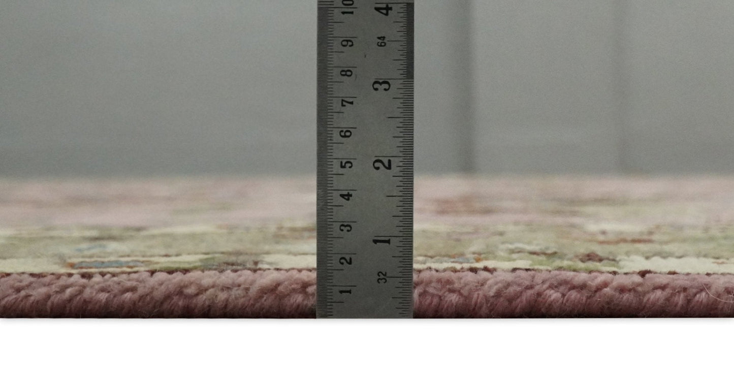 Ready to Ship Pink, Olive and Beige Traditional Vintage Style Tree Wool Rug - Nuvé