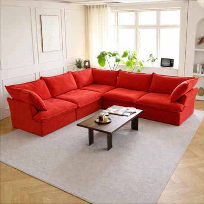 Sabi Modular Boucle Cloud Sofa Red - 5-Seater Corner Sectional (V-Shaped) - Nuvé