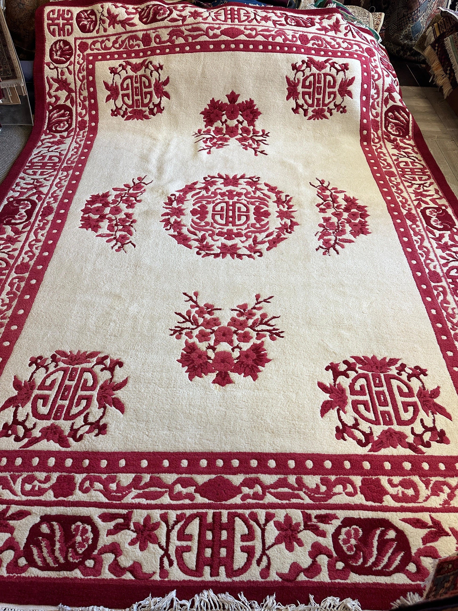 Red & Beige Chinese Art Deco Style Rug 11 x 15 - Nuvé