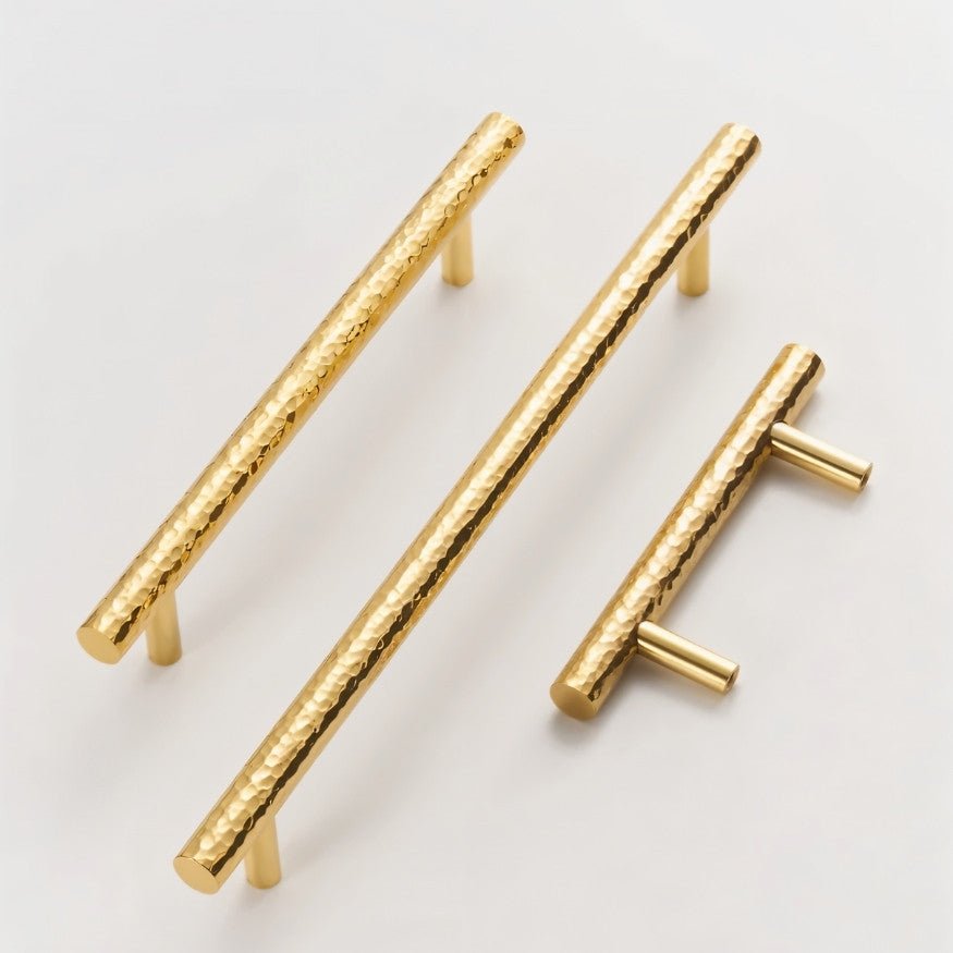 Remy hammered brass pull bar from Residence Supply, cabinet hardware with a stylish, textured finish, ideal for kitchen or furniture.