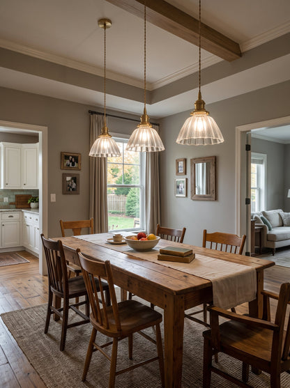 Retro Ribbed Glass Pendant Light