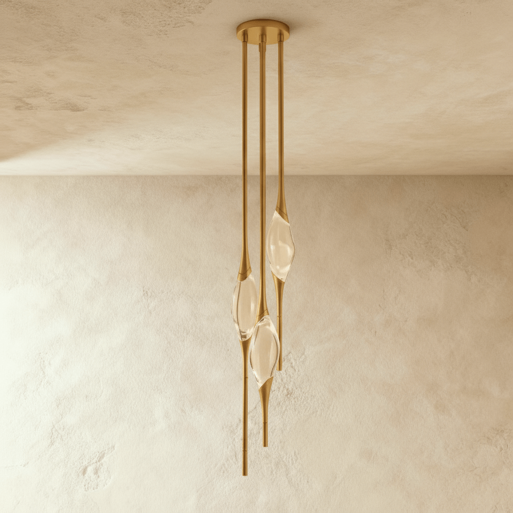 Romilly Pendant Light by Residence Supply hanging from ceiling with a sleek modern design and warm lighting.