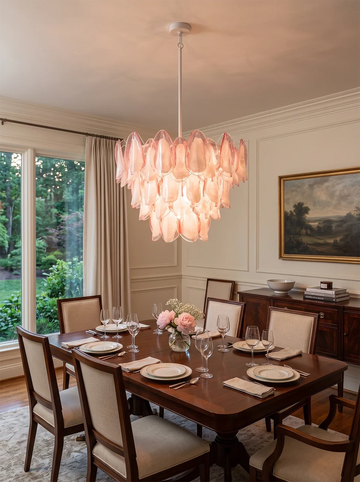 Rosalind Pink Glass Petal Chandelier