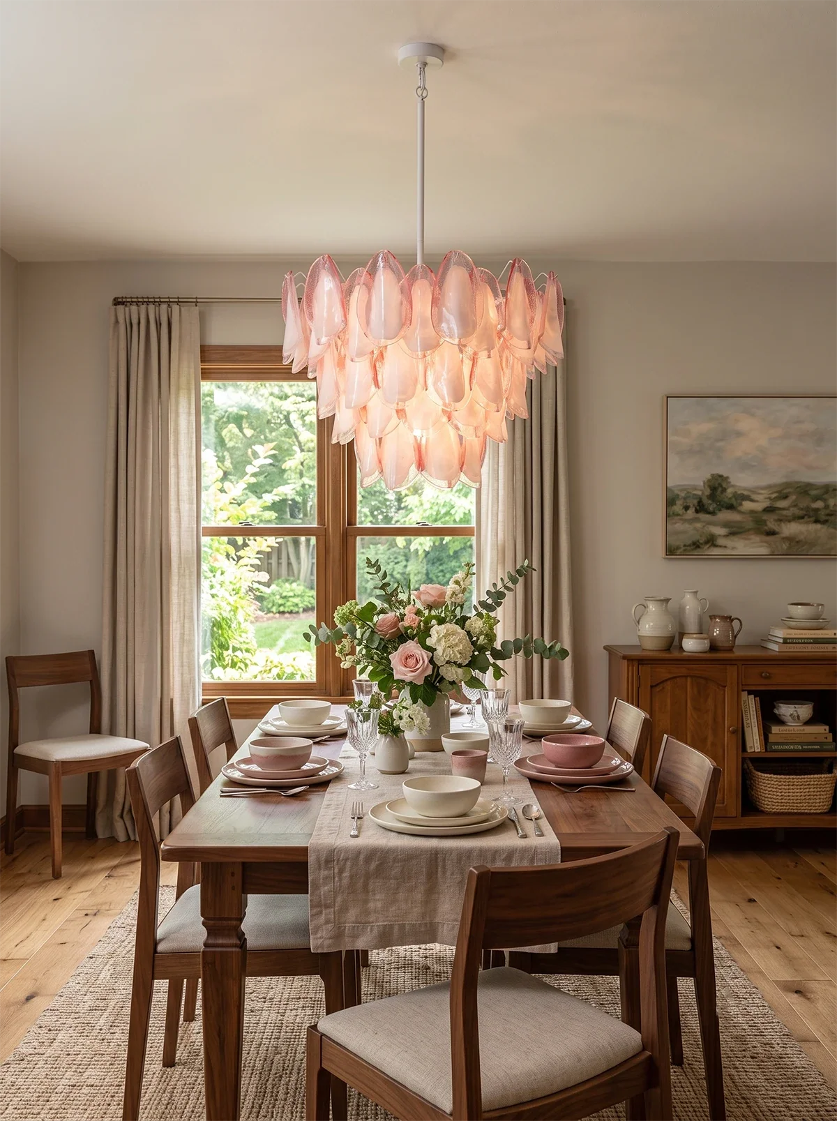 Rosalind Pink Glass Petal Chandelier