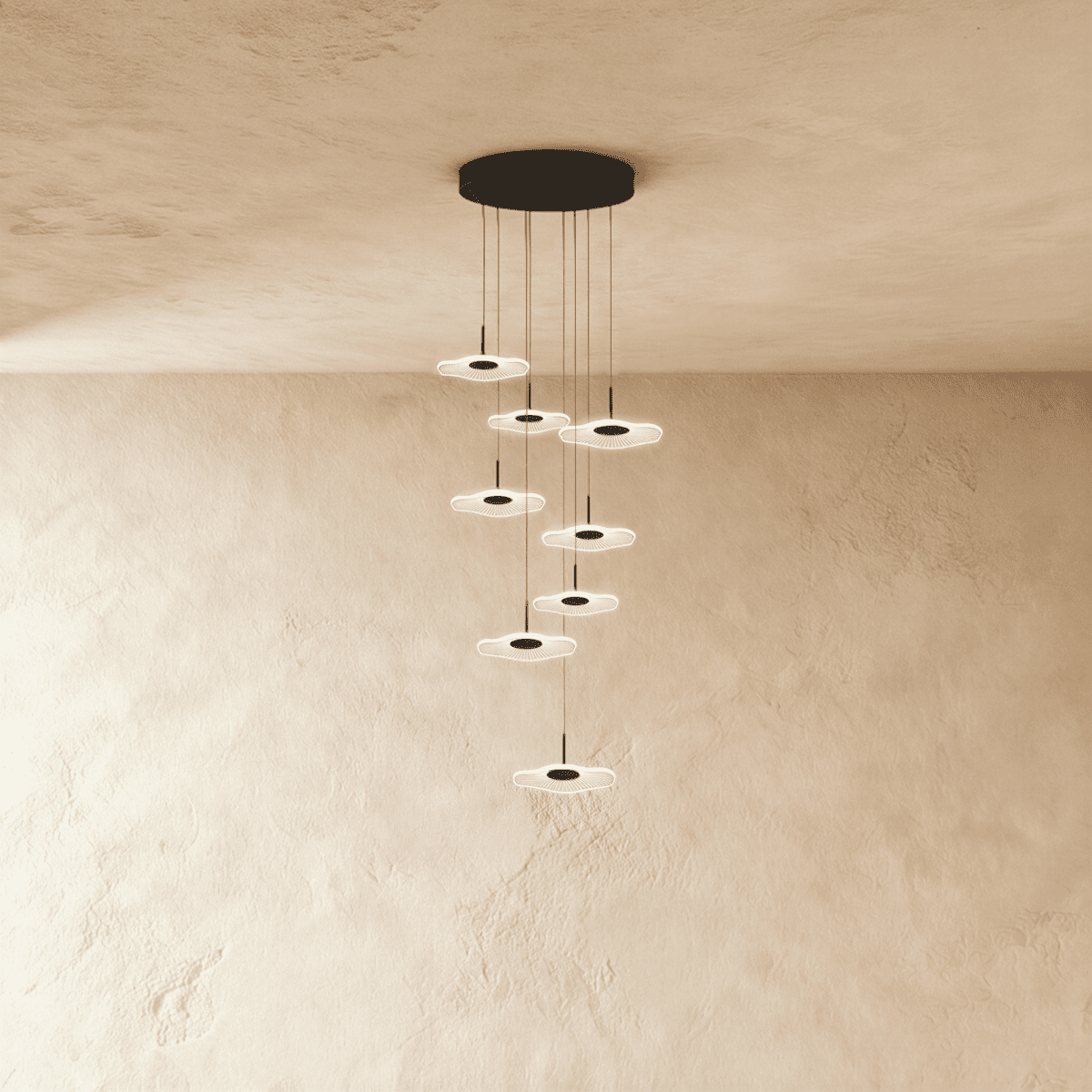 Elegant Rotasu Staircase Chandelier by Residence Supply with multiple glass bulbs and a modern metal frame for stylish stairway lighting.