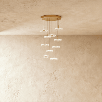 Residence Supply Rotasu Staircase Chandelier with multiple glass globes and metal frame, modern lighting fixture for staircases.