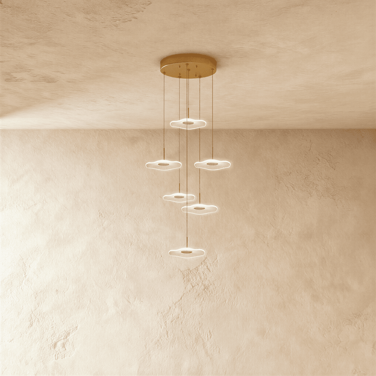 Residence Supply Rotasu Staircase Chandelier with elegant metal frame and multiple light bulbs, ideal for staircases and entryways.