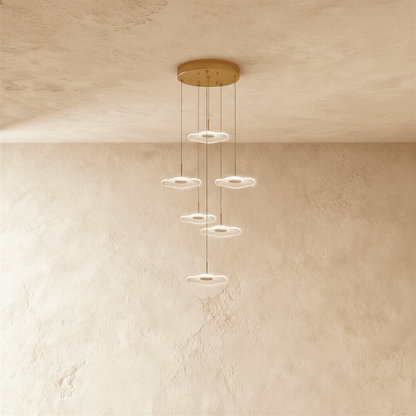 Residence Supply Rotasu Staircase Chandelier with elegant metal frame and multiple light bulbs, ideal for staircases and entryways.