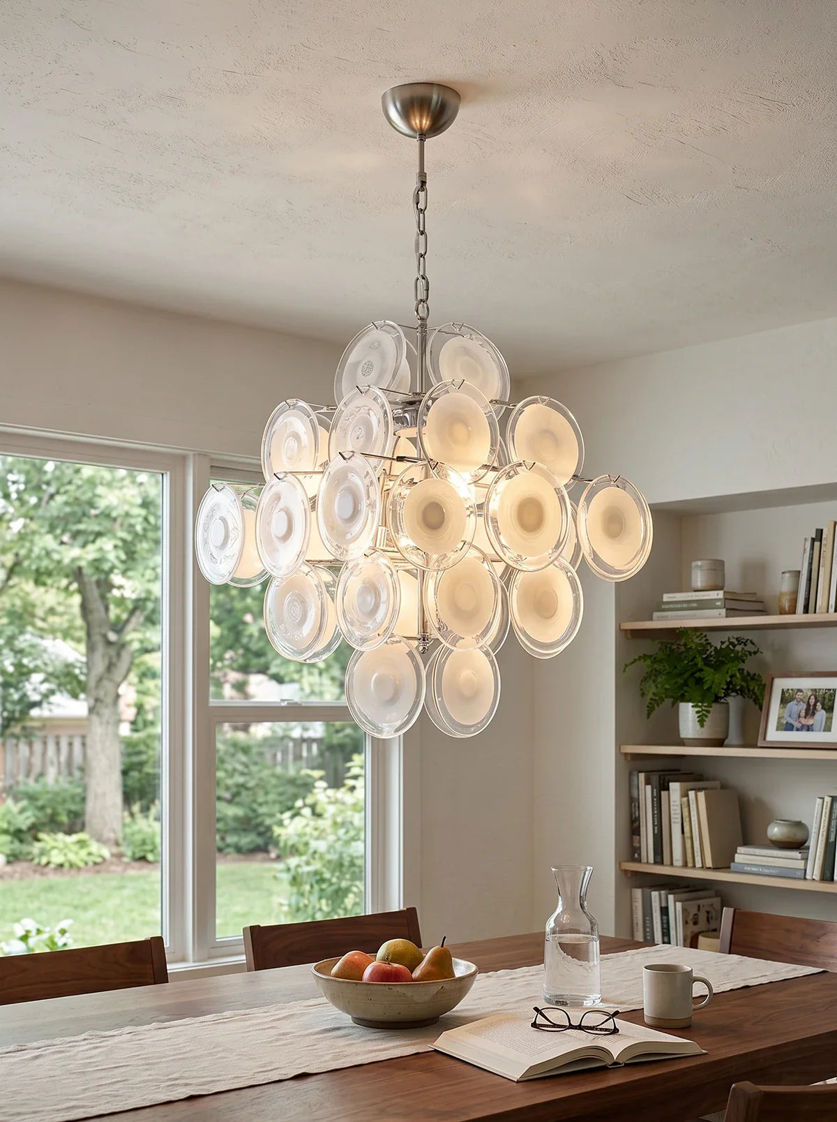 Round White Glass Retro Chandelier