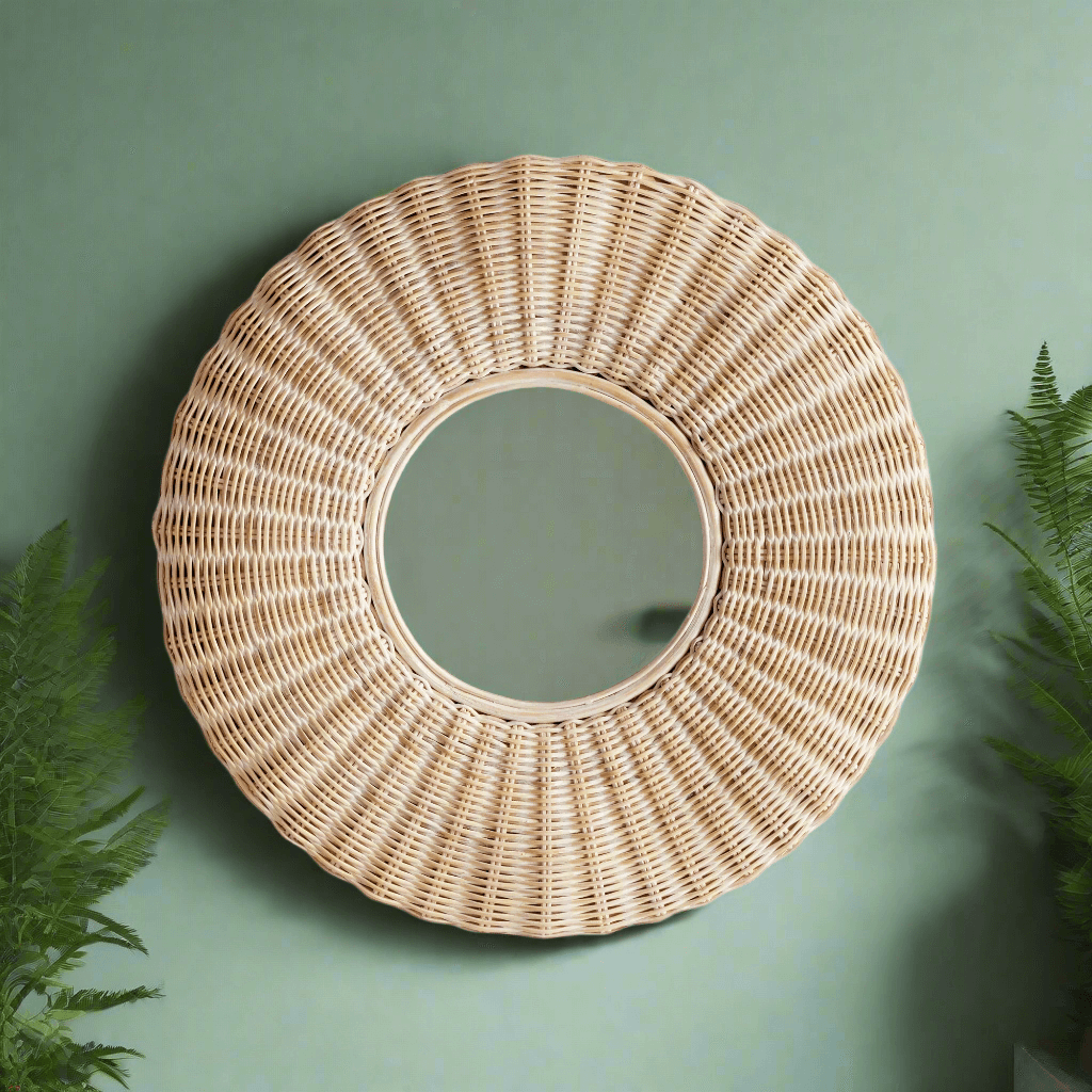 Round Woven Rattan Wall Mirror - Nuvé