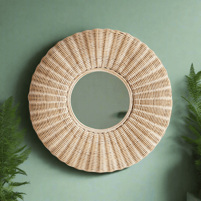 Round Woven Rattan Wall Mirror - Nuvé