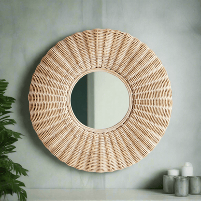 Round Woven Rattan Wall Mirror - Nuvé