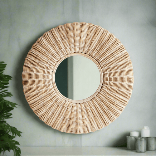 Round Woven Rattan Wall Mirror - Nuvé