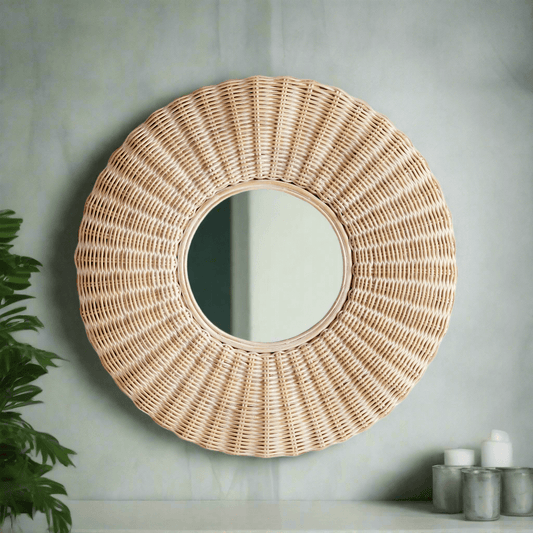 Round Woven Rattan Wall Mirror - Nuvé