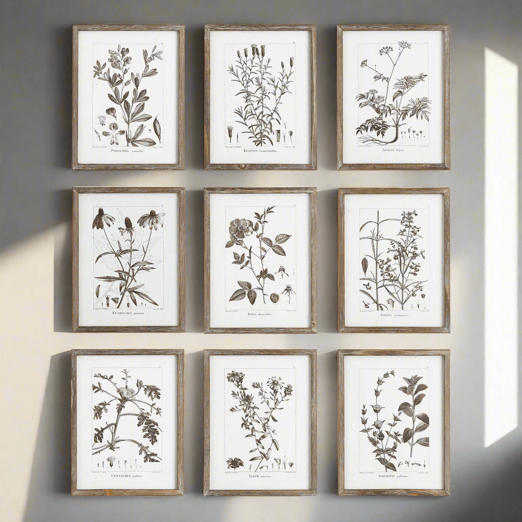 Rustic Botanical Sepia Wall Art Prints (Set of 9) - Nuvé