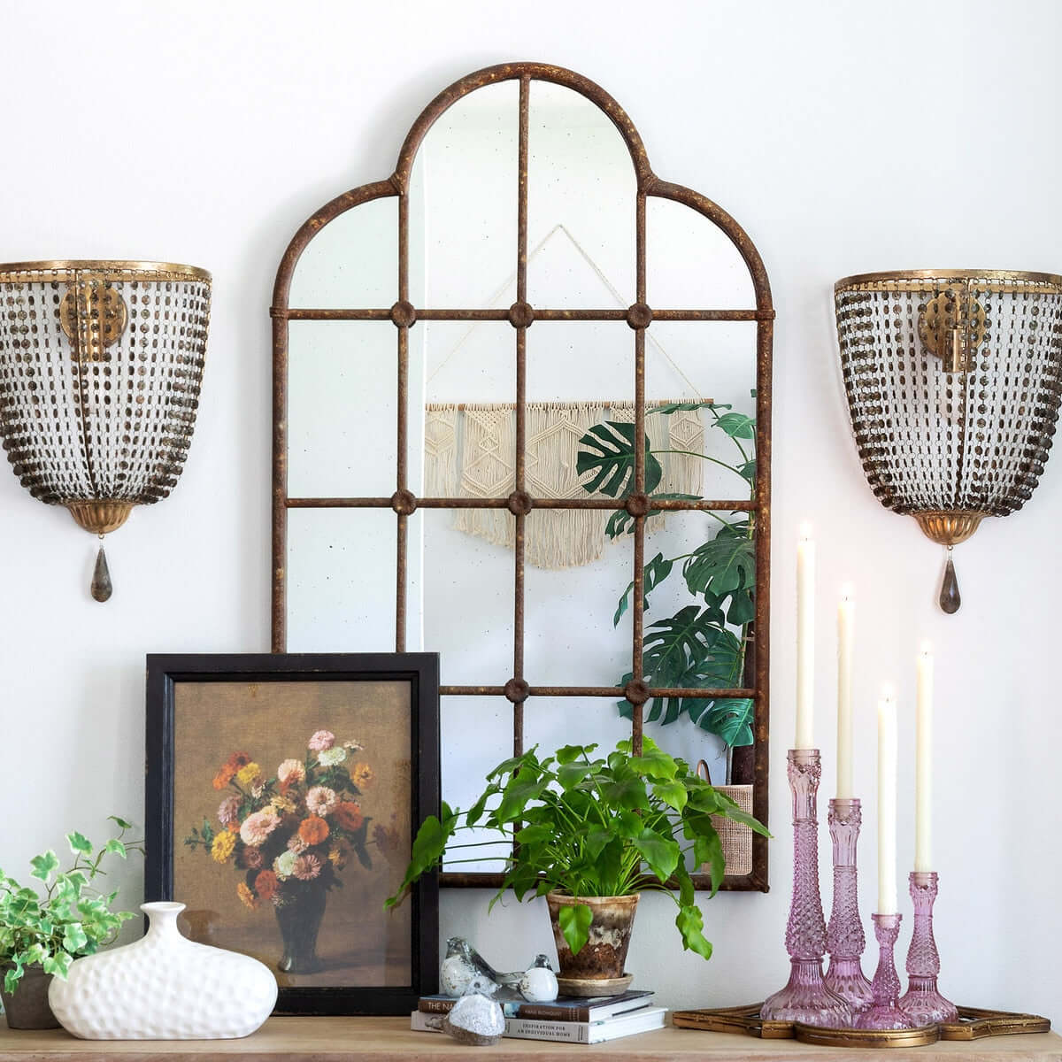 Rustic Farmhouse Iron Windowpane Mirror - Nuvé