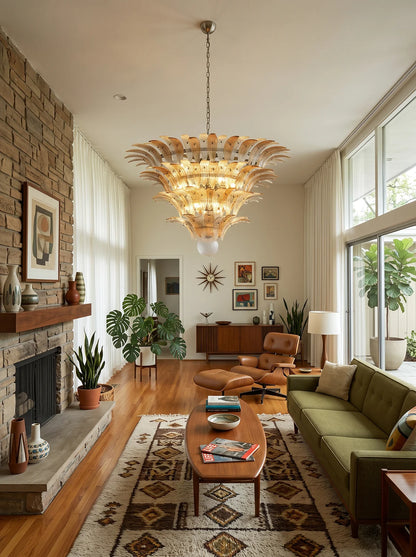 Sabal Amber Clear Glass Palm Leaf Chandelier