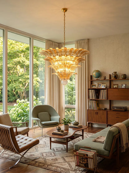 Sabal Amber Clear Glass Palm Leaf Chandelier