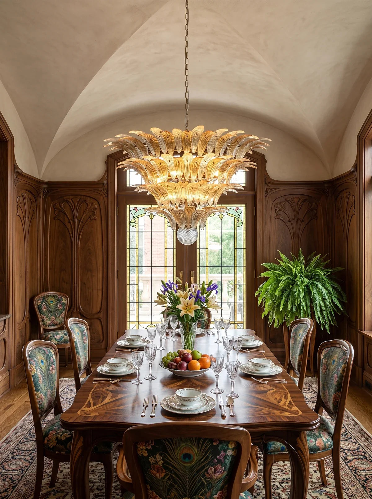 Sabal Amber Clear Glass Palm Leaf Chandelier