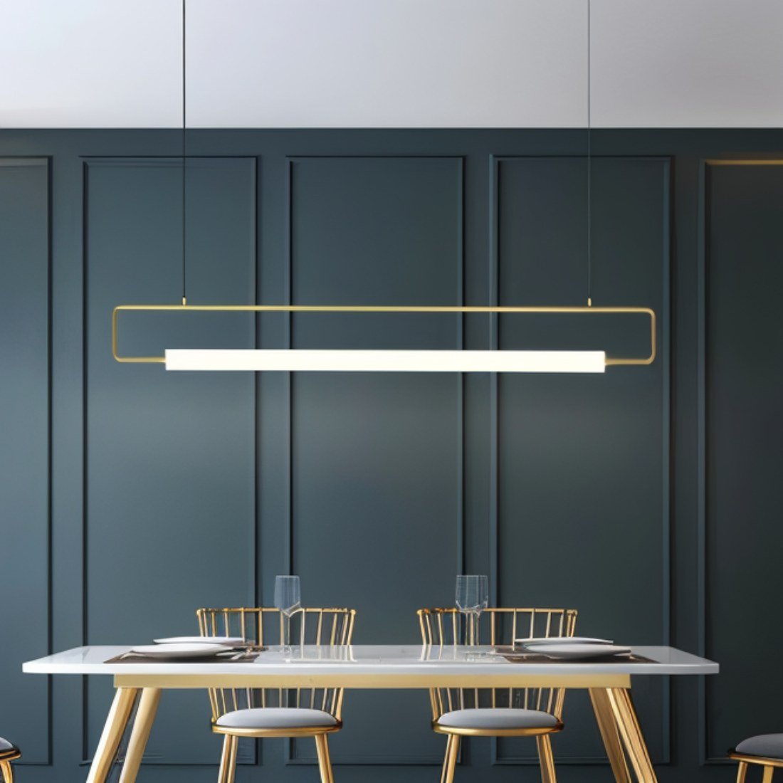 Sanaa Pendant Light by Residence Supply hanging from ceiling with a sleek modern design and warm metallic finish.