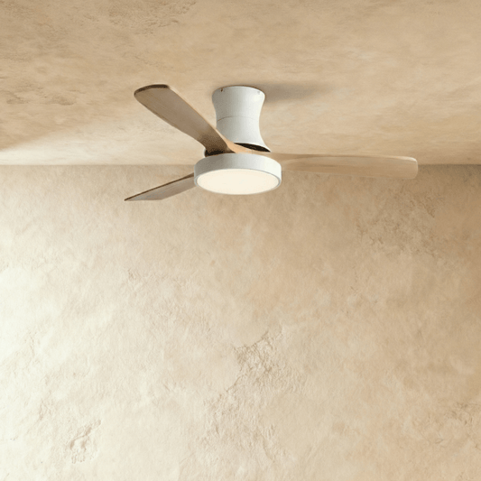 Modern Sema ceiling fan by Residence Supply with sleek blades and brushed nickel finish, ideal for contemporary living rooms.