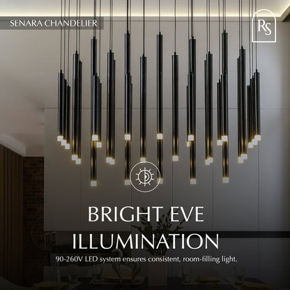 Elegant Senara Chandelier by Residence Supply featuring multiple glass pendant lights and a modern metal frame.