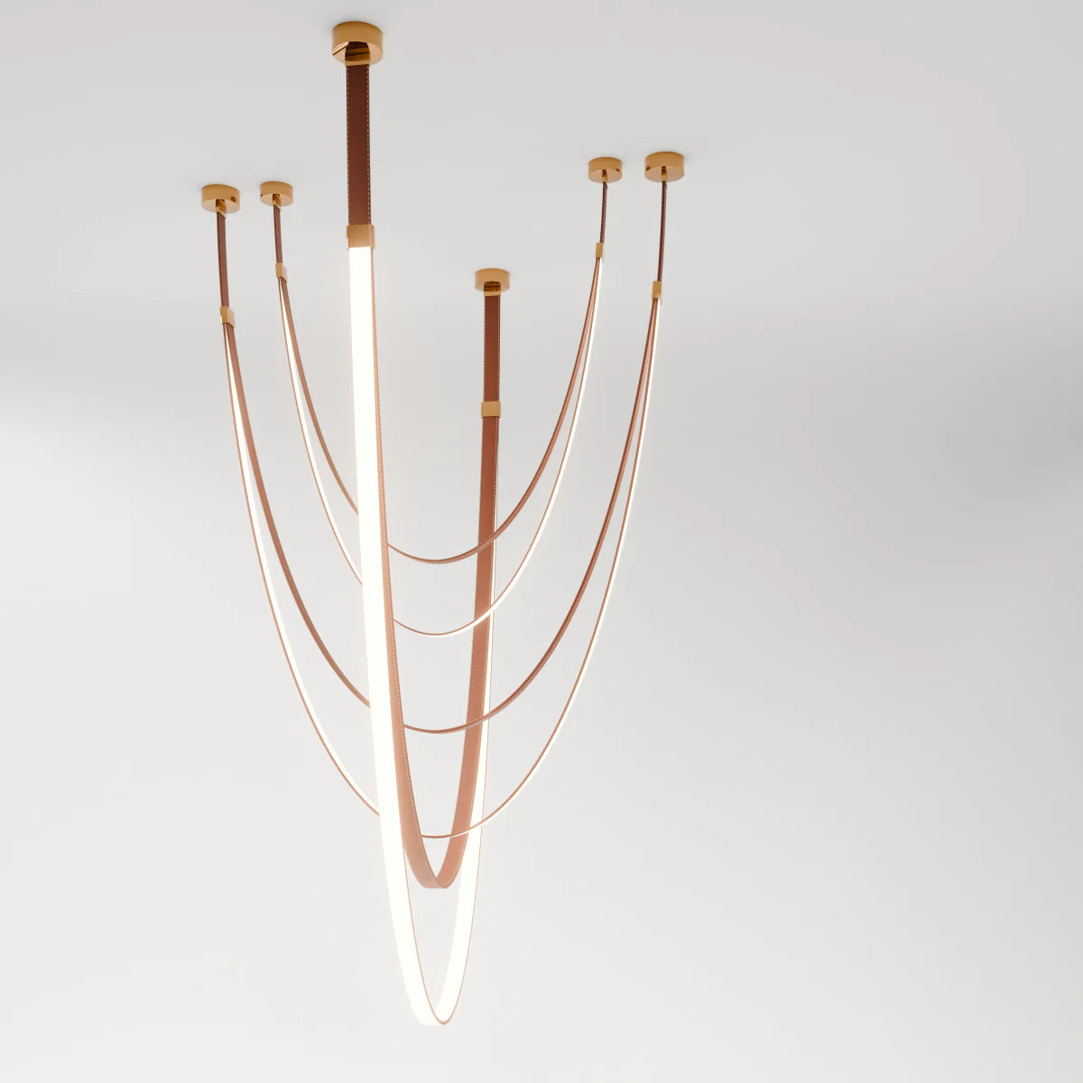 Elegant Shalom Leather Chandelier by Residence Supply with leather straps and warm lighting for stylish interior decor.